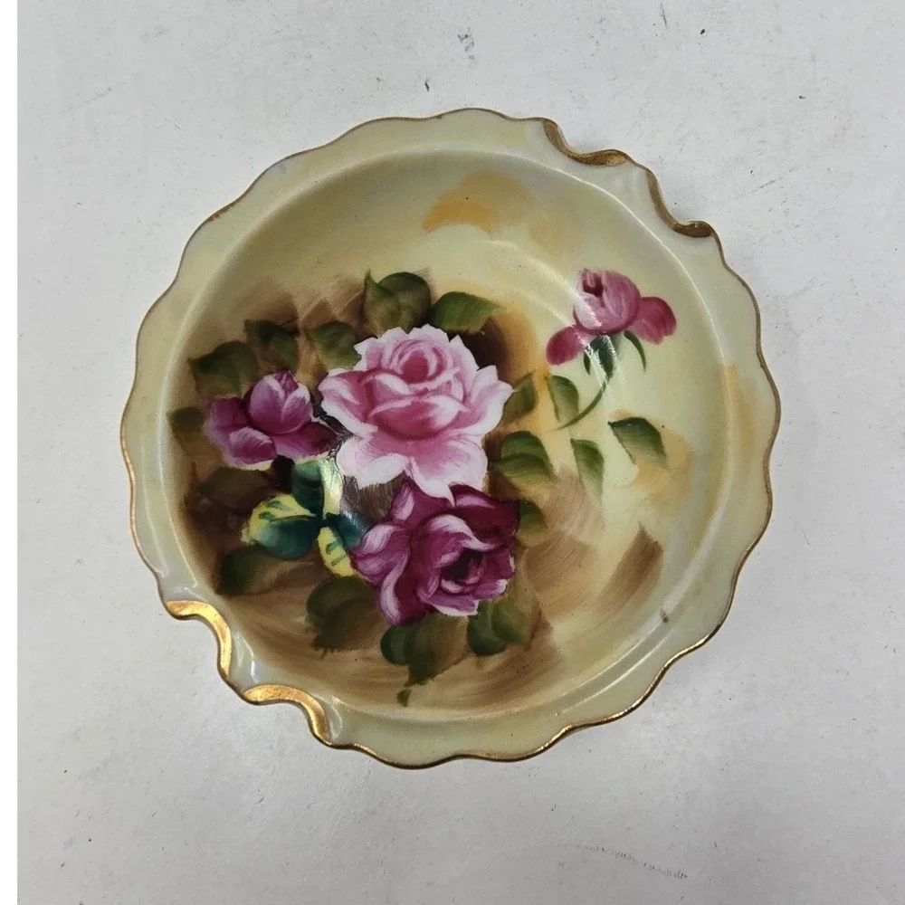 Vtg Enesco porcelain mini wash bowl & pitcher pink roses Japan hand painted